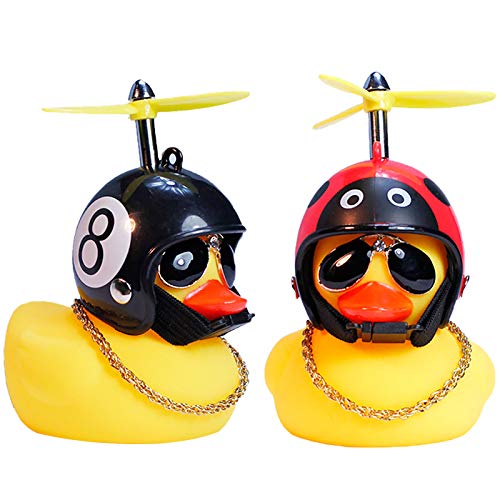 wonuu Rubber Duck Car Ornaments Yellow Duck Car Dashboard Decorations with Propeller Helmet (2Pack-Beatle&8)