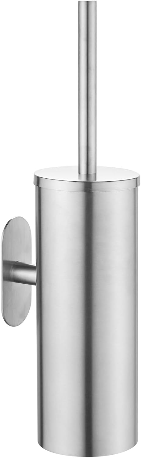 Toilet Brush and Plunger Holder Set - No Drill Installation with Double Sided Tape, Wall-Mounted Bathroom Organizer, Brushed 304 Stainless Steel Compact Design (1-Pack)