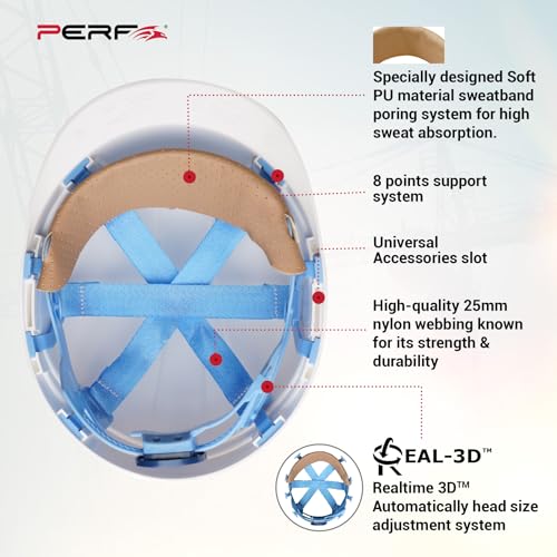 Image of PERF Safety Helmet for Construction & Outdoor Work|Easy3D Fitting System for Any Head Size|Lightweight|8-Point Support Easy Impact Absorption Sweatband|XPrssPNV(White)