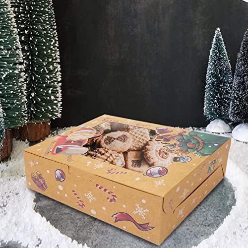 12 Pcs Christmas Gift Boxes with Window (6.3x9.45x3 Inches), Christmas Boxes for Candy Cookie, Cake Boxes for Christmas Party, Sweets Gift Box With Tags, Gift rope, Cupcake Boxes for Christmas, Party