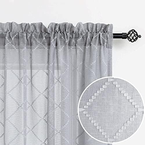 KOUFALL Light Grey Curtains & Drapes for Living Room 84 Inch Length 2 Panels Set Modern Rod Pocket Sheer Window Treatments Curtains for Bedroom Sliding Glass Door 84 Inches Long Gray