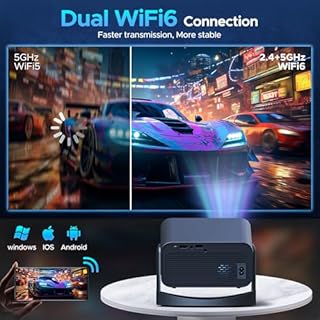 Projector with WiFi and Bluetooth, Portable 4k Movie Projector, 1080P HD Support, 360° Adjustable Stand, Electric Focus & Auto Keystone Correction, Compatible for Phone, TV Stick, HDMI, USB, Laptop