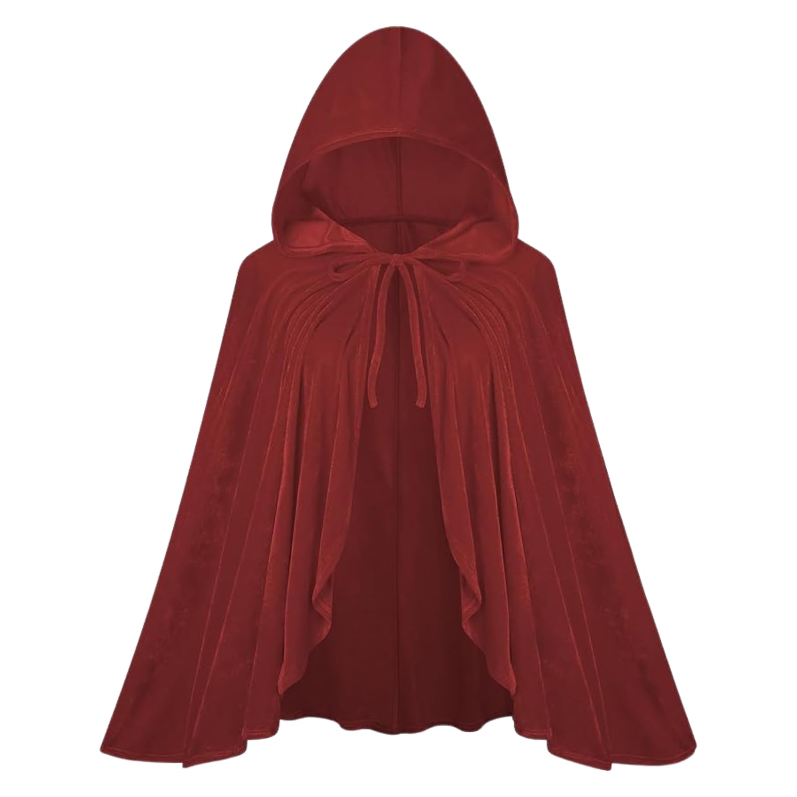 maxToonrain Red Riding Hood Cape Hooded Red Cape Cloak Adult Velvet Little Riding Hood Costumes Fairytale Character Halloween World Book Day Outfit for Women (Dark Red,65cm)