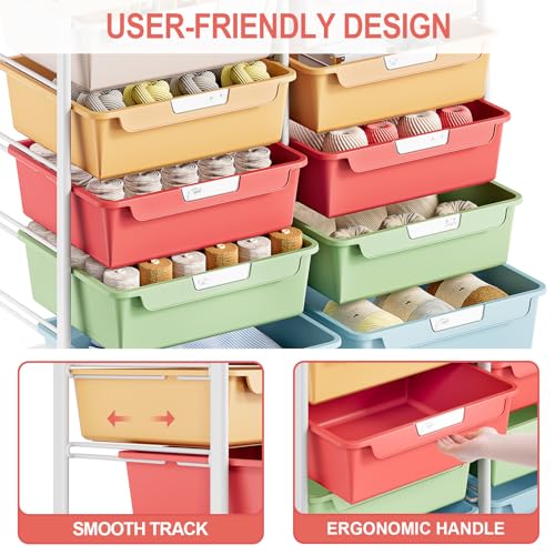 Rollcontainer-Kunststoff-Badrollwagen-Bastelwagen mit 10 Schubladen, Rollwagen mit Schubladen, aufbewahrungswagen für Bad, Küche,Wohnzimmer&Schlafzimmer,Mehrfarbig