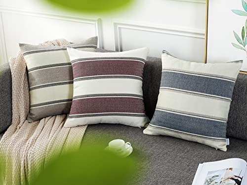 AmHoo Pack of 2 Farmhouse Linen Throw Pillow Cover Cushion Stripe Decoration Buffalo Retro Pillowcase with Hidden Zipper for Sofa Bedroom Car 26 x 26 Inch Blue by AmHoo - Used condition - Image 4