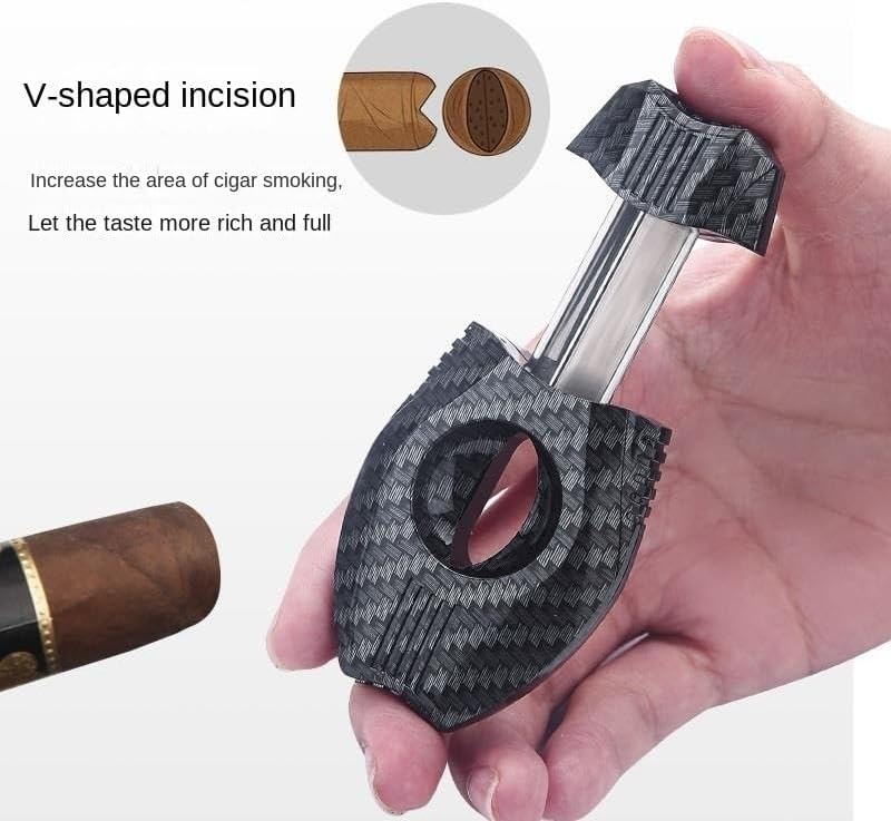 Stainless Steel Cigar Cutter, Carbon-Fiber Patterned Oval Clipper, Precision Guillotine, Modern Lightweight Handheld Tool(B)