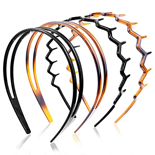 REDANHA 4-Piece Plastic Hairband Set - Zigzag Headband with Sharks Tooth Design, Non-Slip Double Row Teeth Hair Comb for Women & Girls - Black & Brown