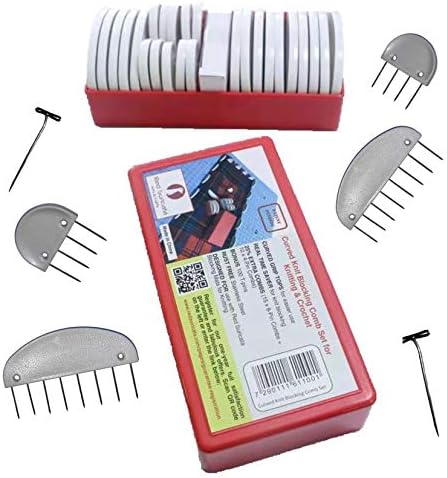 Red Suricata Curved Knit Blocking Combs – Set of 25 Curved Edge Blockers for Blocking Knitting & Crochet Projects – Extra 100 T pins – use with Blocking Mats - Patent Pending (25 Blockers - 2 sizes)