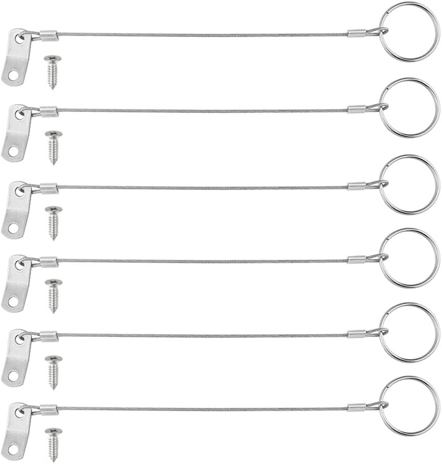 brandname Wwxuanke Stainless Steel Lanyard 316 Cable Tether Safety Wire Marine Hardware for Loss Prevention 1 Loop with Quick Release Ring and Rubber Coating 6 Pcs, silver white