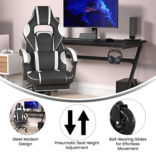Flash Furniture X40 Gaming Chair Racing Computer Chair With Fully Reclining Back/Arms And Transparent Roller Wheels, Slide-Out Footrest, - White #TOP3