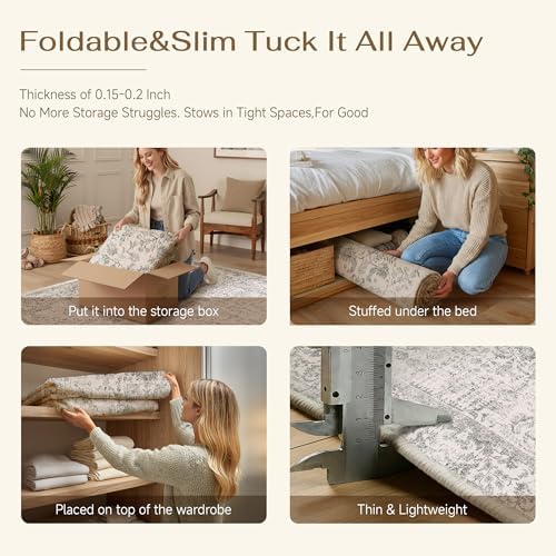 PureCozy 8x10 Washable Area Rug for Living Room Gray Vintage Carpet — view 6