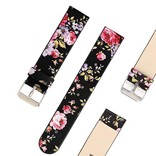 Abanen Watch Bands For Fossil Women's Gen 6 / Women's Gen 5E, Floral Genuine Leather Quick Release Women Wristband Strap For Fossil Women's Gen 4 Sport (Black) #TOP5