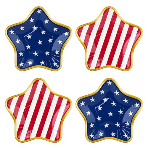 QZYL 100 PCS Patriotic Star-shaped with Yellow Edges Paper Plate, 2 Design Red White Blue 4th of July Plates, 7" Disposable July 4th Accessories, Independence Day Plates for All-American Celebrations