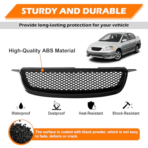 TULMTT Glossy Black Front Grille Compatible with 2003-2008 Toyota Corolla CE LE XRS 4-Door Hood Mesh Grille, Upgraded Version ABS Plastic Front Bumper Grill, Direct Replacement by TULMTT - Image 3