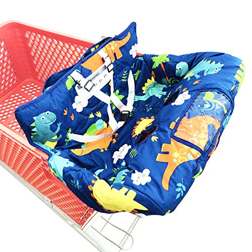 Image of Portable 2-in-1 Grocery Cart Seat Cover and Baby Highchair Cover (Navy Blue Dinosaur)
