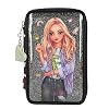 Depesche 11211 TOPModel – Gevuld 3-vaks etui in Girlz Club Design, zwarte etui ca. 7,5 x 13 x 20 cm groot, met vilt- en…
