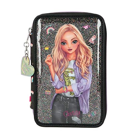 Depesche 411211 TopModel Girlz Club pennfodral ca 7,5 x 13 x 20 cm, med 3 dragkedjor, fylld med Lyra pennor, linjal, sax, lim och extra fack