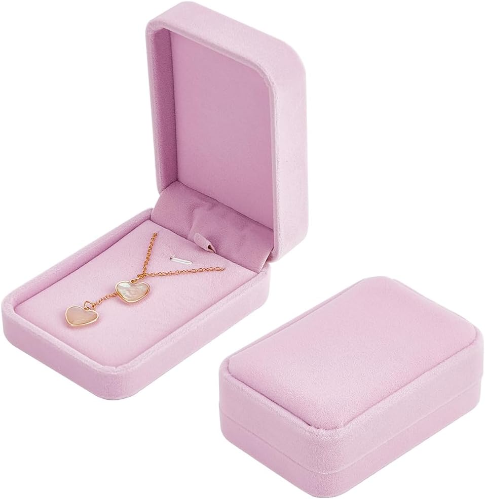 Beebeecraft 2Pcs Velvet Jewelry Box Lilac Color Rectangle Flocking Necklace Pendant Case for Bracelet Chains Storage Wedding Engagement Birthday Valentine