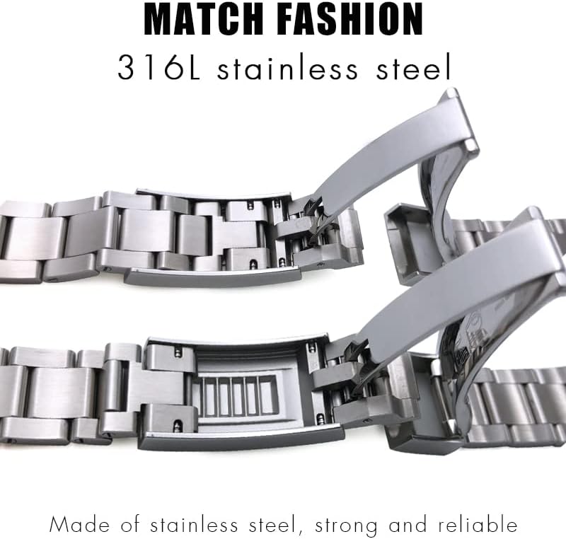 Wscebck 316L Stainless Steel Watchband 20mm for Rolex Submariner Daytona Date Just Sliding Lock Silver Solid Watch Strap (Color : Sub Matte, Size : 20mm)