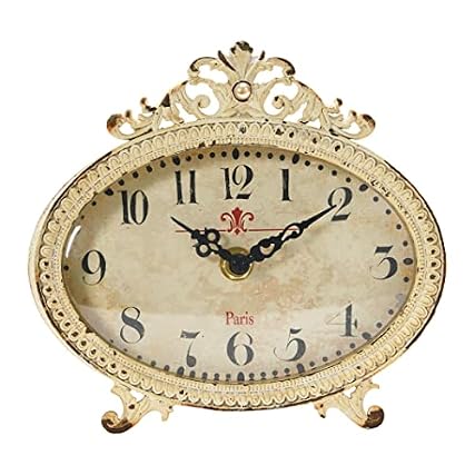 Creative Co Op Distressed Pewter Mantel Clock, Cream review image