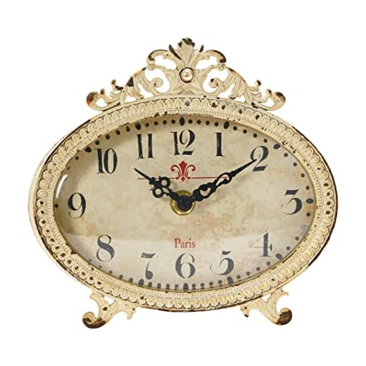 Creative Co-Op Distressed Pewter Mantel Clock, Cream