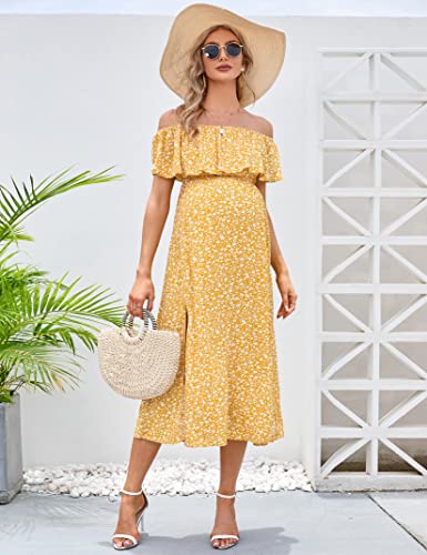 Image of Maternity Dress Women's Off Shoulder Split A Line Casual Maxi Dress Photography Dress for Babyshower