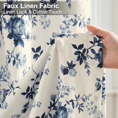 Ajingff Farmhouse Blue Floral Shower Curtain, Fabric Faux Linen Shower Curtain Set with 12 Rings, Vintage Cottagecore Boho Shower Curtains for Bathroom 72" W x 72" L — view 4