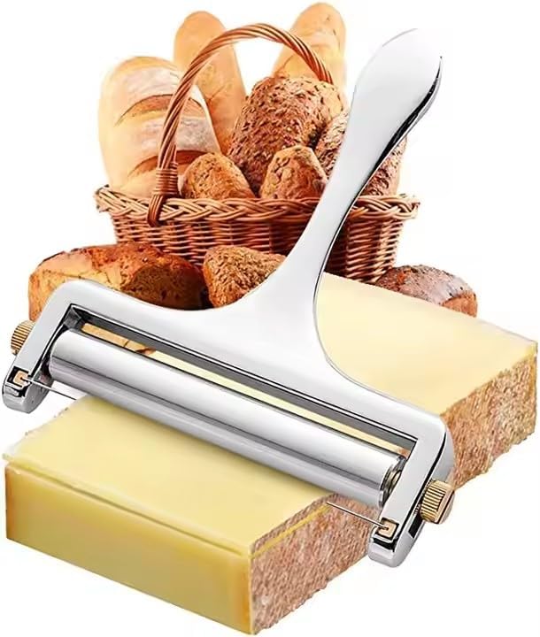 Stainless Steel Wire Cheese Slicer with 2 Extra Wires - Adjustable Hand Held Cheese Cutter - Premium Cheese Shaver for Mozzarella, Cheddar, Gruyere