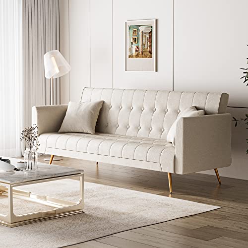 Damaifrom 71" Velvet Futon Sofa Bed, Modern Convertible Sleeper Sofa Loveseat, Tufted Futon Couch With Metal Legs For Small Living Room Office Bedroom (Beige) #TOP7