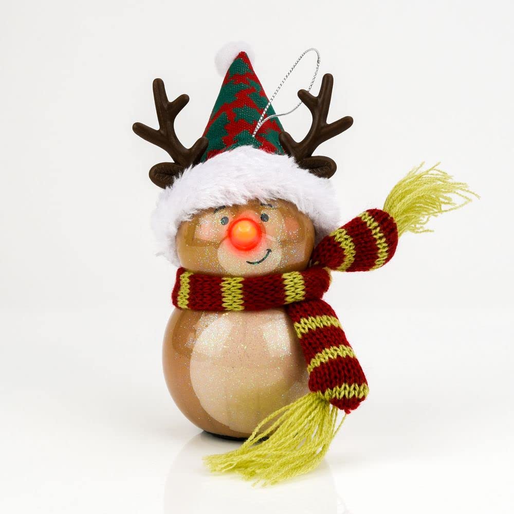 Widdop And Co Reindeer Led Light Up Christmas Bauble With Flashing Nose