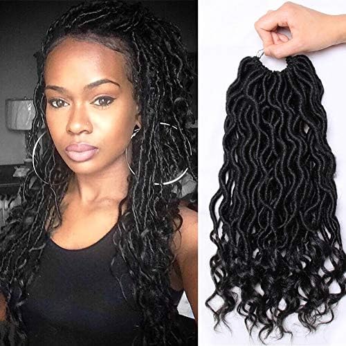 6Pcs/Lot Faux Locs Crochet Hair Wawy Goddess Locs Crochet Hair with Curly Ends Curly Faux Locs Soft Pre Looped Faux Locs Synthetic Braiding Hair Extension River Goddess Locs(14inch(6-PACKS)#1B)