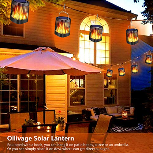 Solar Lanterns Outdoor Hanging, Ollivage Dancing Flame Outdoor Torch Lights Solar Powered Umbrella Night Lights Dusk to Dawn Auto On/Off Landscape Lighting for Garden Camping Party Christmas, 4 Pack