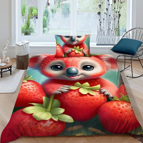 Housse de couette single Raton Laveur Fraise microfibre 135x200