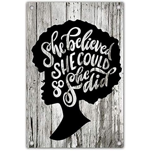 vizuzi She Believed She Could So She Did Inspirational Black African American Women Afro Girl Metal Tin Sign Wall Decor Daughter Girl Bedroom Room Door Decoration Cover
