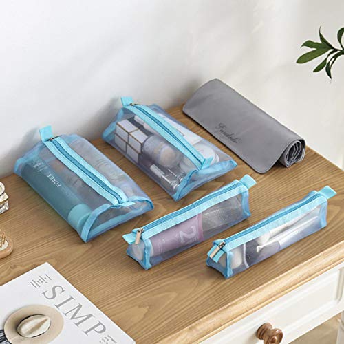 Hanging Roll-Up Makeup Bag Toiletry Carry Pouch with 4 Removable Storage Bags, Travel Organizer for Women Organize Make Up, Cosmetics, First Aid, Medicine, Personal Care, Brush Holder