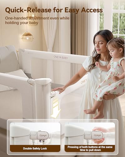 Image of Bed Rail for Toddlers,Thickened & Reinforced Baby Bed Rail Guard for Full Bed with Double Child Lock, Upgraded Toddler Bedrails with Height Adjustable, White /Grey, 1Side 54 inch Lx28 H