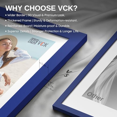 Image of VCK 8x10 Picture Frame Set of 3 - Royal Blue, Wide Border Solid Wood Frame, Display Pictures in Horizontal and Vertical, for Home, Office, Gallery, Woodgrain Series, Wall Hanging