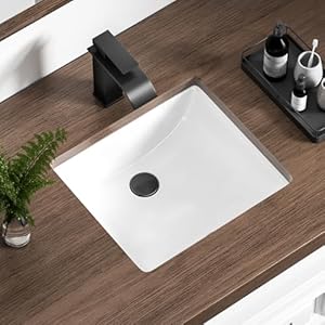14 Inch Small Undermount Bathroom Sink Rectangle Undermount Sink White Ceramic Under Counter Bathroom Sinks with Overflow (14.4″x12.7″)