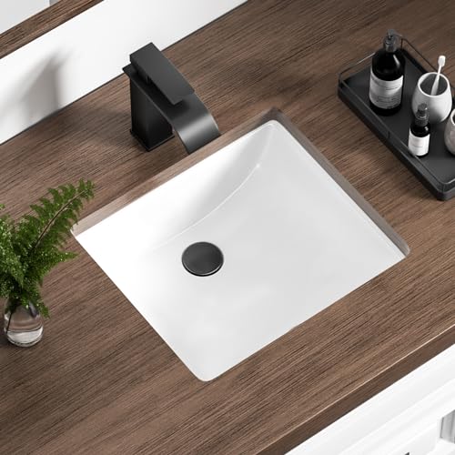 KARAMAG 14 Inch Small Undermount Bathroom Sink Rectangle Undermount Sink White Ceramic Under Counter Bathroom Sinks with Overflow (14.4"x12.7") by KARAMAG - Used condition - US$55.00