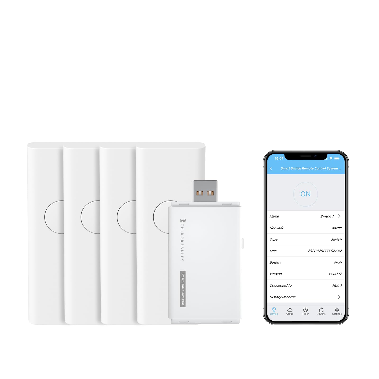 THIRDREALITY Smart Switch 4 Pack with Zigbee Hub - 4 Smart Switch and 1 Hub,Toggle/Rocker, No Wiring Needed. 2.4GHz WiFi Compatible with Amazon Alexa and Google Home.