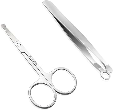 Nose Hair Trimmer Nose Hair Scissors, Hysotok Stainless Steel Nose Hair Clippers Friendly Round Tip, Easy Cut, Nose Hair Trimming Tweezers for Noses, Eyebrow for Men and Women
