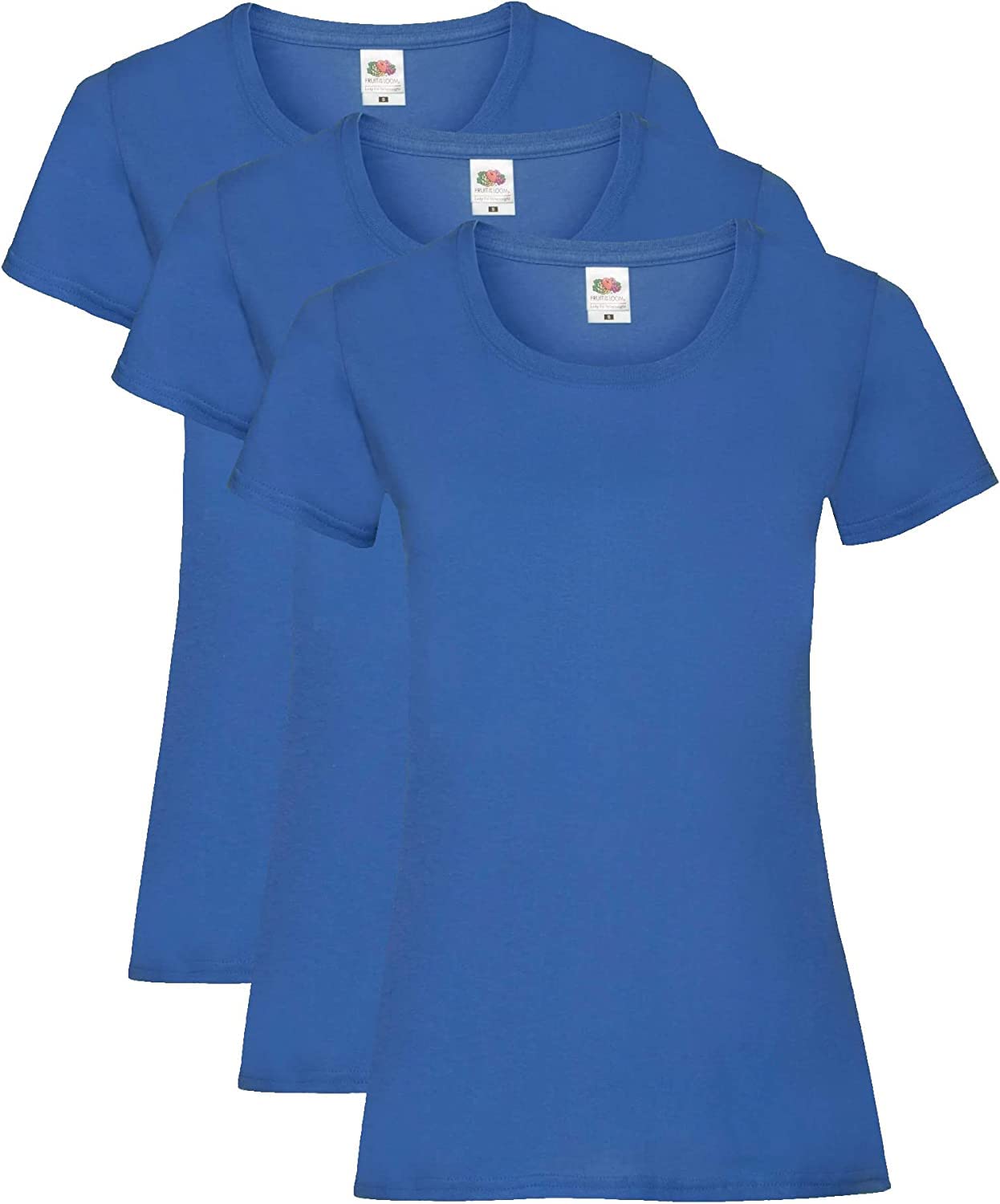 Fruit of the Loom Women's Valueweight T-Shirt 3 Pack Regular Fit Plain Crew Neck Short Sleeve T - Shirt, Blue (Royal Blue), 16 (Manufacturer Size:XL/16)
