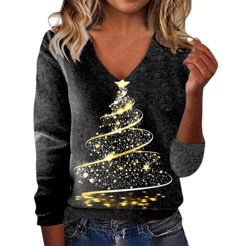 YCBMINGCAN Damen Weihnachtspullover mit V-Ausschnitt und Buntem...