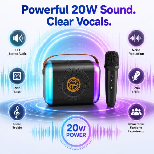 Image of UNICRON Karaoke Speaker with Mic, Mike for Kids & Adults - Rechargeable Karaoke Mic & Bluetooth Speaker Set, Dynamic Lights Birthday Gift, Home & Travel