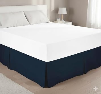 sheetsnthings Microfiber Bed Skirts (14 inch Drop) -Queen Size, Solid Navy- Pleated Tailored Bedskirts with Split Corners