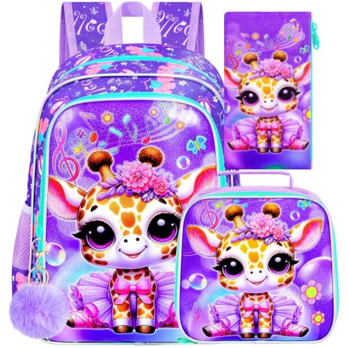 Image of WZLVO 3PCS Kids Backpack for Girls, Unicorn Dinosaur Animal Prechool Elementary Kindergarten School Bookbag with Lunch Box