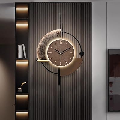 Orologio da parete con illuminazione, orologio da parete decorativo con pendolo, orologio al quarzo silenzioso di alta qualità con funzionamento a batteria, grande orologio per soggiorno, cucina, casa