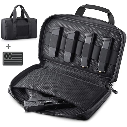 LIVANS Tactical Pistol Gun Case Bag for Handguns, Gun Range Bag Hand Gun Case for Pistols Soft Gun Carrying Case with Lockable Zipper Padded Firearm Case for Shooting Range