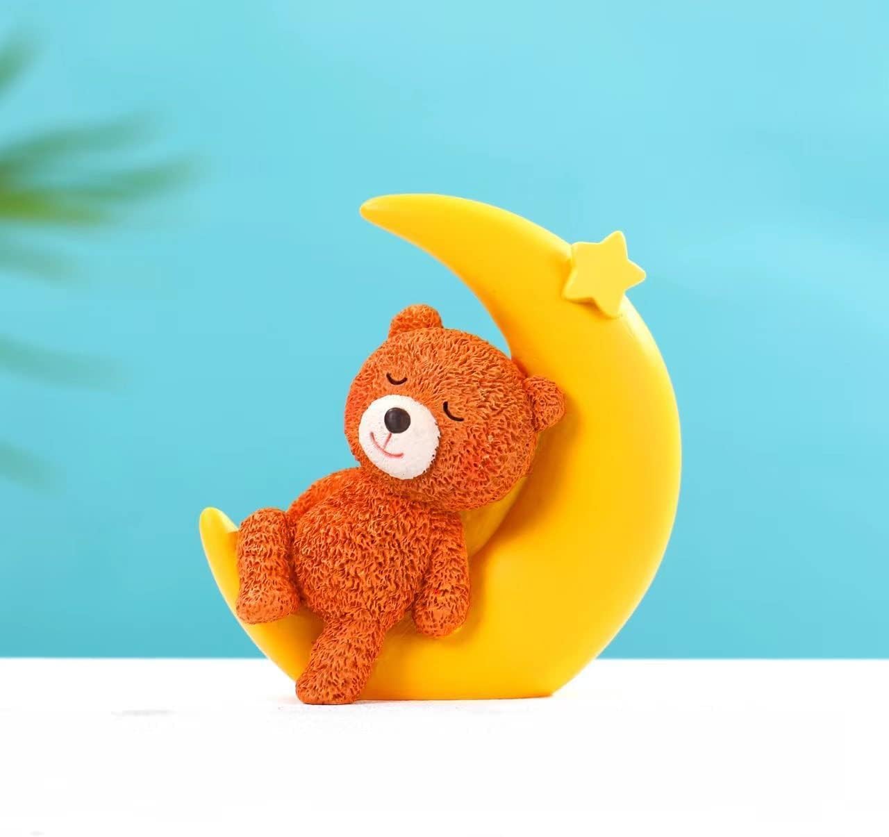 Mini Bear and Moon Cake Topper Figurine Lightweight Ornament Home Decor Gift For Kids Boys Girls Birthday Party Baby Shower Wedding Theme Baby Supplies (D) image 3