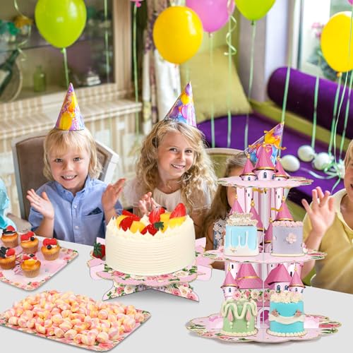 Support à cupcake princesse à 3 niveaux avec plateaux de service pour mariage - 8